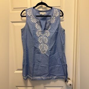 Hydra by Rockflowerpeper Embroidered Blue Sleeveless Tunic